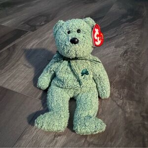 Ty Shamrock Plush Bear in Light Green with Embroidered Clover